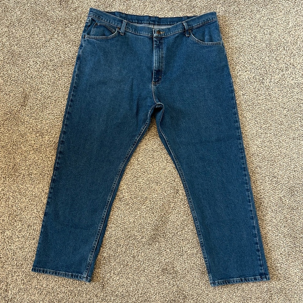 MEN'S WRANGLER PREMIUM QUALITY STRAIGHT LEG MEDIUM BLUE DENIM JEANS 42 X 30